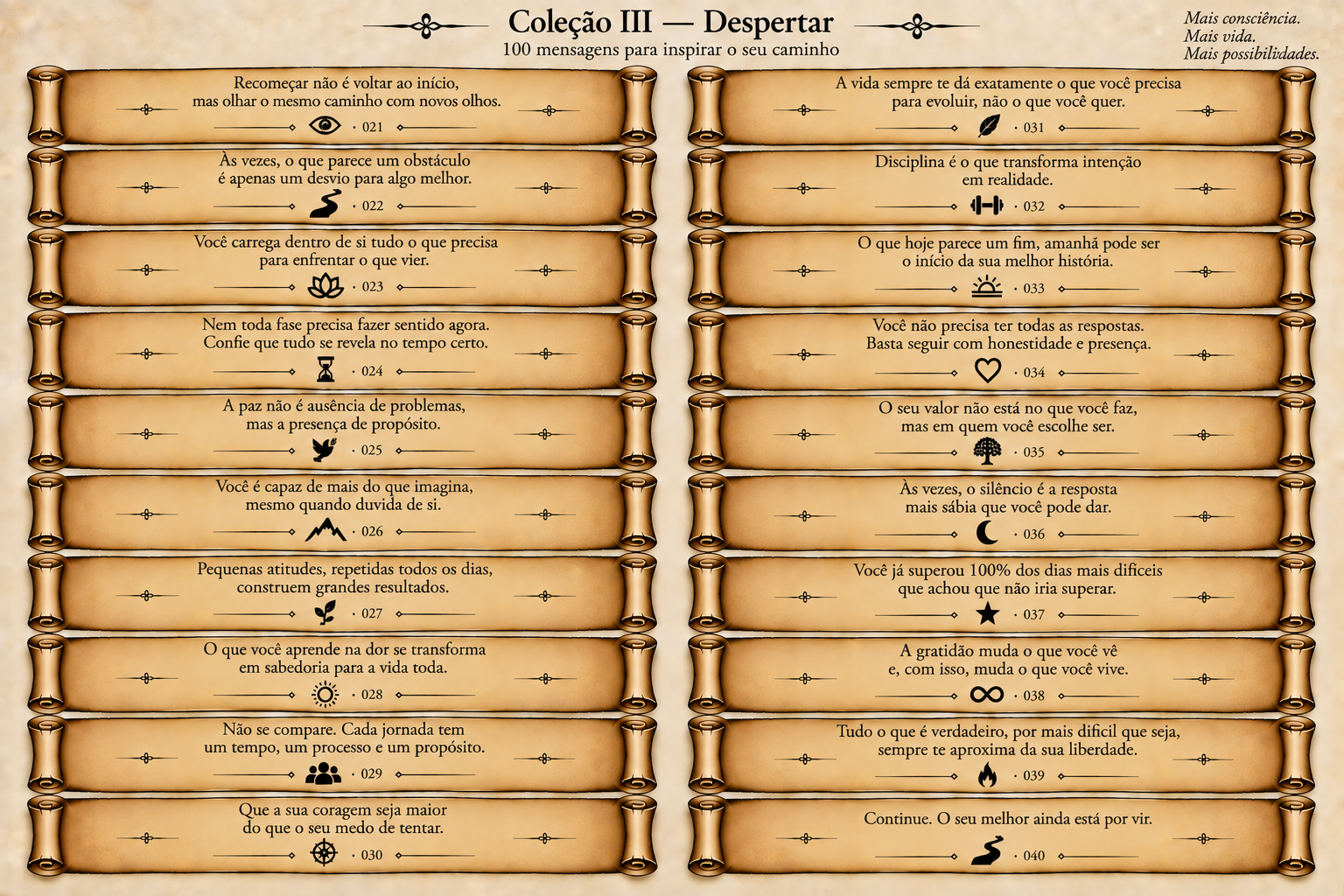 Coleção III — Despertar, folha 2 de mensagens em pergaminhos