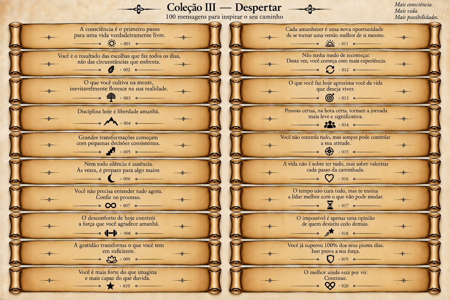 Coleção III — Despertar, folha 1 de mensagens em pergaminhos